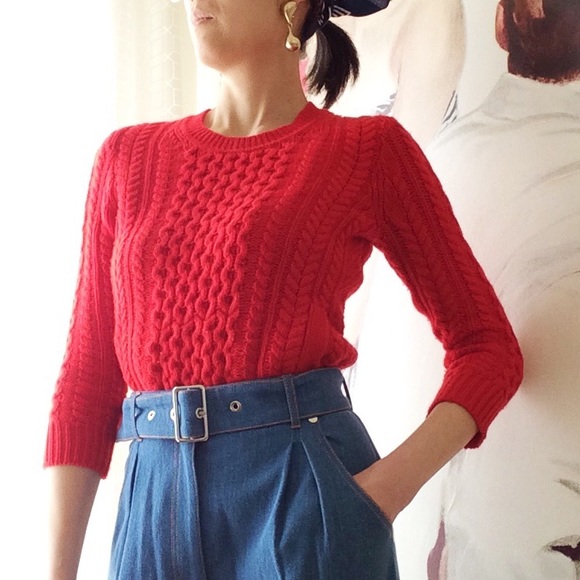 J. Crew Sweaters - J Crew 3/4 sleeve red wool sweater